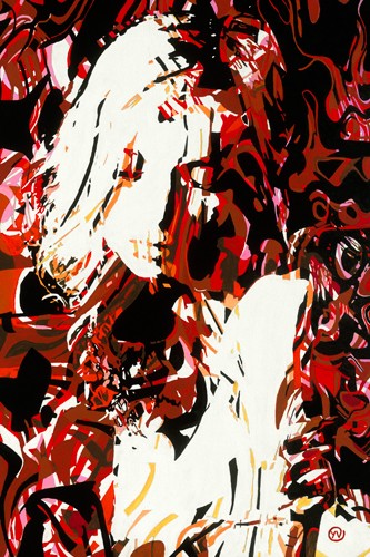 Yannick Vinet, Anglique (People & Eros, Frau, nackt, Aktbilder, Erotik, Muster, Linien, Ornamente, abstrakt, modern, Pop Art, Wohnzimmer, Wunschgröße, schwarz/weiß/bunt)