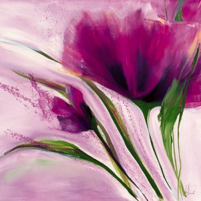 Isabelle Zacher-Finet, Le jour en rose I (Blüten, Blumen,  Modern, dekorativ, abstrahiert, zeitgenössisch, Wohnzimmer Treppenhaus,  pink)