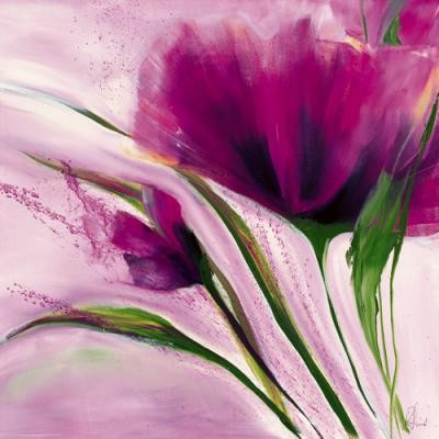 Isabelle Zacher-Finet, Le jour en rose I (Blüten, Blumen,  Modern, dekorativ, abstrahiert, zeitgenössisch, Wohnzimmer Treppenhaus,  pink)
