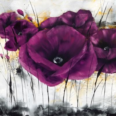 Isabelle Zacher-Finet, Pavot violet III (Mohnblume, Blüten, Blumen, Kaligrafie, Modern, dekorativ, zeitgenössisch, Wohnzimmer Treppenhaus, lila)