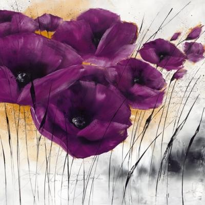 Isabelle Zacher-Finet, Pavot violet IV (Mohnblume, Blüten, Blumen, Kaligrafie, Modern, dekorativ, zeitgenössisch, Wohnzimmer Treppenhaus, lila)