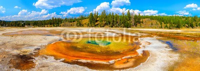 Zechal, Chromatic Pool Panorama, Yellowstone National Park, Upper Geyser (ruhm, morgens, alge, alkalisch, amerika, hintergrund, bakterien, becken, schöner, blau, bronzed, chromatisch, verfärbt, bunt, reiseziel, ökologie, berühmt, geo, geologie, geysir, hitze, hot, orientierungspunkt, mikrobisch, national, natürlich, natu)