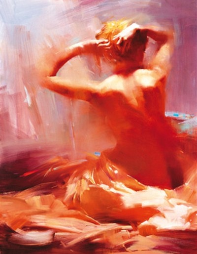 Zhaoming Wu, Evening Time (Akt, Aktmalerei, Nackt, Rückenakt, Frau, Figurativ, Modern, Wunschgröße, Zeitgenössisch, People & Eros,  Erotik, Schlafzimmer, Wohnzimmer)