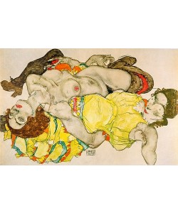 Egon Schiele, Zwei Mädchen in verschränkter Stellung liegend. 1915.