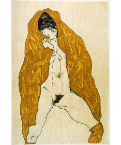 Egon Schiele, Weiblicher Akt mit gelbem Umhang. 1914