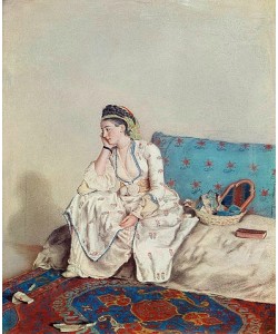 Jean-Étienne Liotard, Portrait von Marie Fargues auf einem Diwan (Frau des Künstlers).