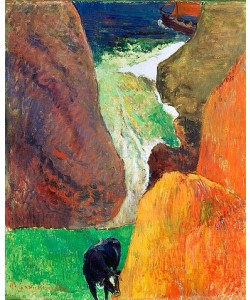 Paul Gauguin, Seestück mit Kuh zwischen Klippen. (Marine avec vache. Au bord du gouffre). 1888