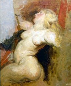 Eugène Delacroix, Kopie einer nackten Frauenfigur aus dem Medici-Zyklus von Rubens.