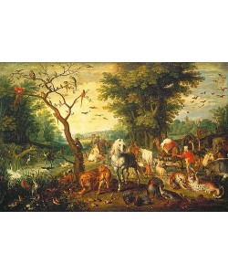 JAN BRUEGHEL DER ÄLTERE, Noah führt die Tiere in die Arche.