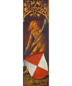 Albrecht Dürer, Bildnistriptychon Oswolt Krel. (Linker Flügel: Wilder Mann mit Wappen des Oswolt Krel). 1499