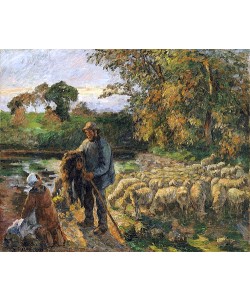 Camille Pissarro, Bei Sonnenuntergang heimkehrender Schäfer in Montfoucault. 1876