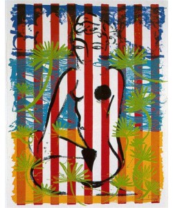 Szczesny Stefan Nude on red Stripes (Siebdruck, handsigniert, nummeriert)