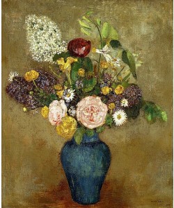 Odilon Redon, Frühlingsblumen in hoher blauer Vase.