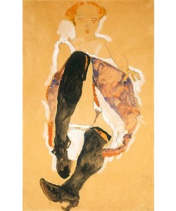 Egon Schiele, Sitzendes Mädchen mit schwarzen Strümpfen. 1911