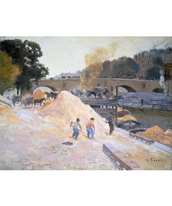 Camille Pissarro, Kiesverladung am Quai d'Anjou an der Seine in Paris (Pont Marie).