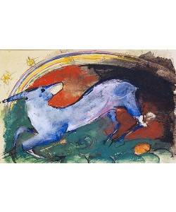 Franz Marc, Bläuliches Fabeltier. 1913. Postkarte an Else Lasker-Schüler.