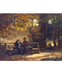 Carl Spitzweg, Das Paar auf der Bank (Ausruhende Spaziergänger). Um 1860