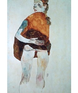 Egon Schiele, Stehendes Mädchen mit gehobenem Rock. 1911.