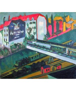 Ernst Ludwig Kirchner, Strassenbahn und Eisenbahn, Blick aus dem Atelier des Künstlers. 1914.