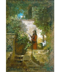 Carl Spitzweg, Der Zeitungsleser im Hausgarten.