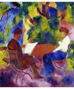 August Macke, Paar am Gartentisch.