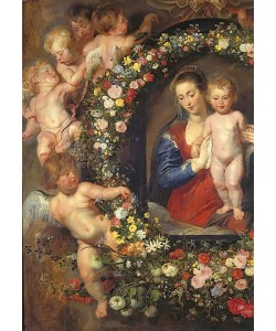 Peter Paul Rubens, Madonna im Blumenkranz (Detail, linke Seite des Gemäldes, siehe auch Bildnummer 1969).