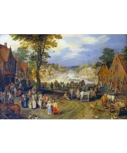 JAN BRUEGHEL DER ÄLTERE, Belebter Dorfplatz.