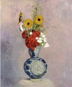Odilon Redon, Blumenstrauß in blauer Vase.