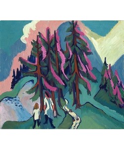 Ernst Ludwig Kirchner, Frau mit Kind unter Tannen. 1936