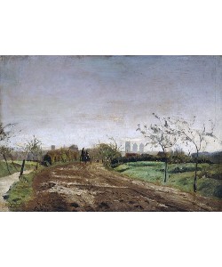 Otto Modersohn, Morgenlandschaft mit Kutsche vor Münster. 1887