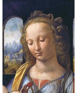 Leonardo da Vinci, Maria mit dem Kinde - Detail: Kopf der Maria