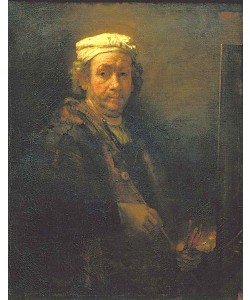 Rembrandt van Rijn, Selbstbildnis vor der Staffelei. 1660