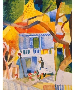 August Macke, Innenhof des Landhauses in St. Germain. 1914.