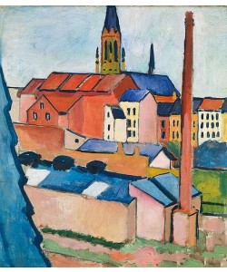 August Macke, Marienkirche in Bonn mit Häusern und Schornstein (Blick aus dem Atelier).