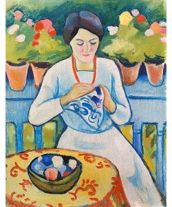 August Macke, Elisabeth auf dem Balkon des Staudacher Hauses am Tegernsee. 1910.