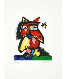 Alt Otmar Katzenvogel mit Sonne (Carborundum-Radierung, handsigniert)