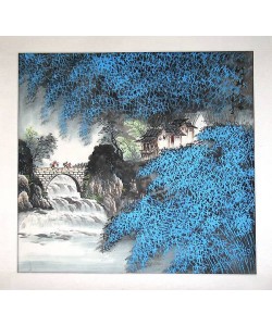 Gu Jian Liang China Steinbrücke und blaue Blumen (Tusche)