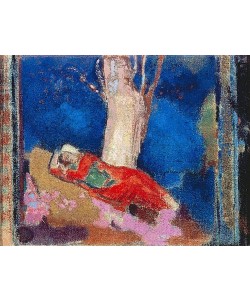 Odilon Redon, Frau, unter einem Baum liegend.