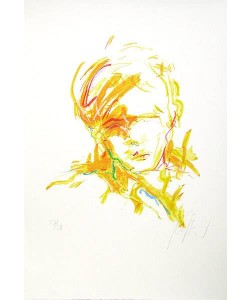 Fischer Manfred Kleiner Kopf Gelb-Rot (30) (Übermalung auf Digitaldruck)