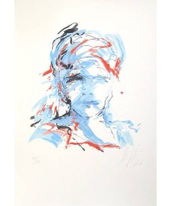 Fischer Manfred Kleiner Kopf Hell-Blau (30) (Übermalung auf Digitaldruck)