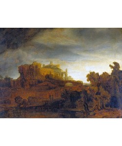 Rembrandt van Rijn, Landschaft mit Schloss. Um 1643