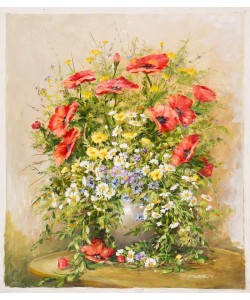 Platen Kurt Blumenbouquet mit Mohn und Kornblumen (Öl auf Leinwand)