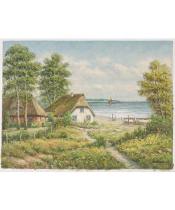 Hahn Willi Reetdachhäuser an der See (Öl auf Leinwand)