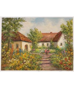Hahn Willi Hof mit Garten (Öl auf Leinwand)