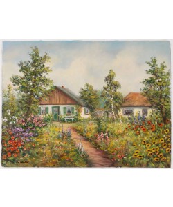 Hahn Willi Haus mit Garten (Öl auf Leinwand)