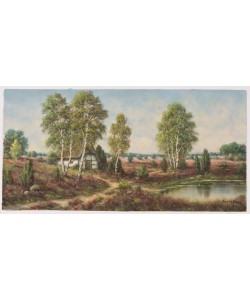 Hahn Willi Reetdachhaus in der Heide II (Öl auf Leinwand)