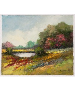 Lenaers Jef Blumenwiese mit See (Öl auf Leinwand)