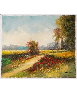 Lenaers Jef Weg durch Blumenwiese (Öl auf Leinwand)