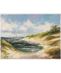 Lenaers Jef Küste mit Segelschiff (Öl auf Leinwand)