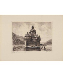 Bruck  Kaub, Die Pfalz (Radierung, s/w)